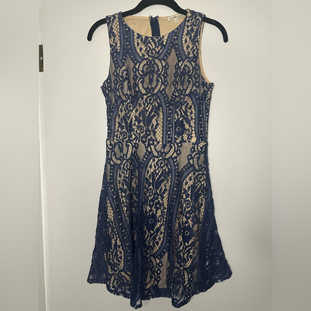 Charlotte Russe Navy Lace Skater Dress (S)